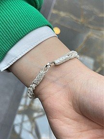 Gümüş Kazaziye Saç Örgüsü Bileklik