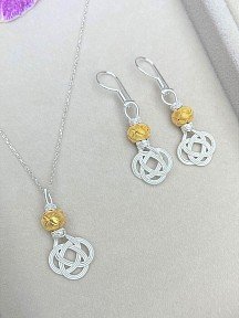 Kazzaze Gümüş Kazaziye Şems Düğümü Kolye Küpe Set - Set09