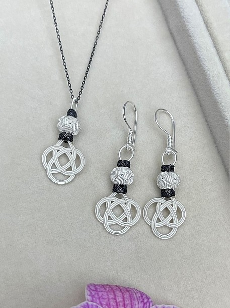 Gümüş Kazaziye Şems Düğümü Kolye Küpe Set - Set09