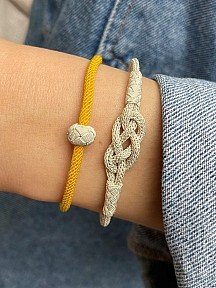 Kazaziye Sonsuzluk Bileklik Kombin, Sarı, 999 Ayar Gümüş, Zincir ve Top Detaylı Set (2’li)