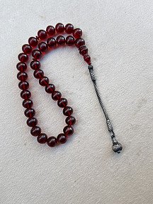 Kazzaze Gümüş Kazaziye Tekli Püsküllü Hediyelik Ateş/ Sıkma Kehribar Özel İşçilikli Tespih, Kutulu Ürün