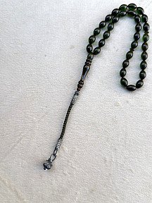 Kazzaze Gümüş Kazaziye Tekli Püsküllü Hediyelik Ateş/ Sıkma Kehribar Özel İşçilikli Tespih, Kutulu Ürün