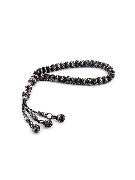 Kazaziye El Örgüsü Küçük Boy Oksitli Gümüş Tesbih