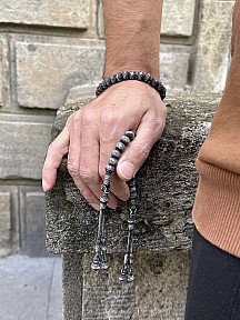 Maskülen Şıklıkta Oksitli Gümüş Kazaziye Zaza Tesbih ve Bileklik Kombini- Hediyelik Özel Kutusunda