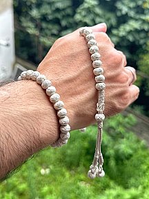 Kazzaze Maskülen Şıklıkta Oksitli Gümüş Kazaziye Zaza Tesbih ve Bileklik Kombini- Hediyelik Özel Kutusunda