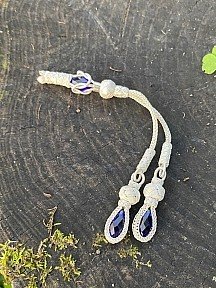 Mavi Kristal Taşlı Ikili Püskül