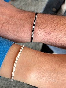 Kazaziye Tilki Kuyruğu Bileklik Çift Seti,  Sevgili Kombini, 999 Ayar Gümüş, Gümüş Siyah