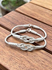 Kazaziye Sonsuzluk Bileklik Çift Seti, 999 Ayar Gümüş, El Yapımı Örgü (2 Adet), Gümüş, Geleneksel Sevgili Kombini