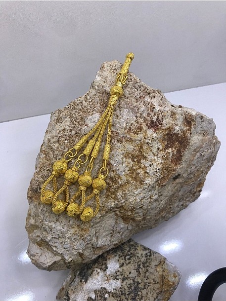 Top Sallantılı Dörtlü Tesbih Püskülü Gold