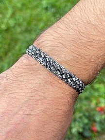 Kutlu Han Kazaziye Bileklik  El Yapımı 1000 Ayar Gümüş Trabzon Kazaziyesi Oksitli Erkek Bileklik BIL032 