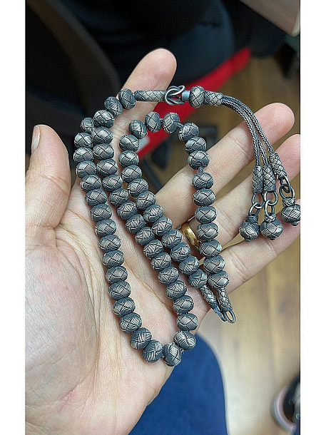 Zarafetin İncisi: Oksitli Gümüş Kazaziye Tesbih ve Bileklik Kombini- Hediyelik Özel Kutusunda