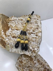 Yaldız Siyah Kombin Siyah Kristal Taşlı Üçlü Gümüş Tesbih Püskülü