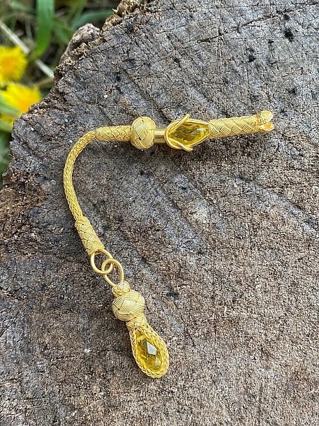 Yaldızlı Gümüş Sarı Zirkon Taşlı Tek Sallantılı Tesbih Püskülü