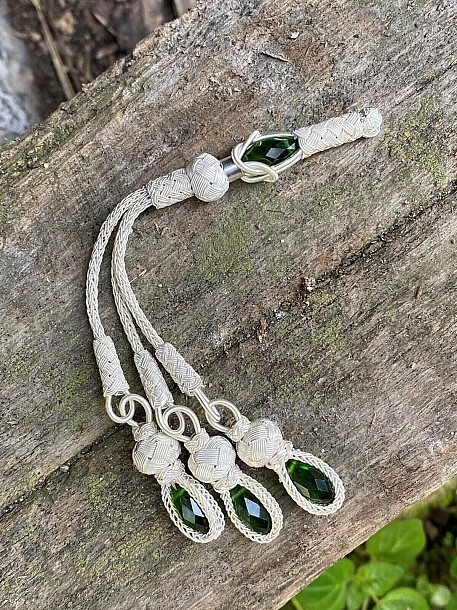 Yeşil Kristal Taşlı Üçlü Gümüş Tesbih Püskülü