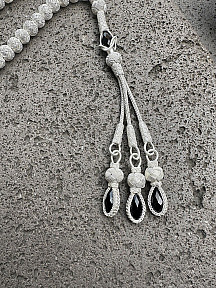 Zirkon Taşlı Gümüş Kazaziye Üç Püsküllü Tesbih