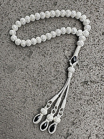 Zirkon Taşlı Gümüş Kazaziye Üç Püsküllü Tesbih