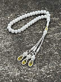 Zirkon Taşlı Gümüş Kazaziye Üç Püsküllü Tesbih