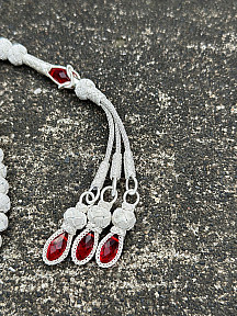 Zirkon Taşlı Gümüş Kazaziye Üç Püsküllü Tesbih