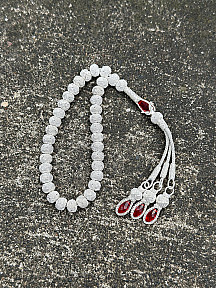 Zirkon Taşlı Gümüş Kazaziye Üç Püsküllü Tesbih