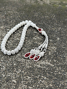 Zirkon Taşlı Gümüş Kazaziye Üç Püsküllü Tesbih